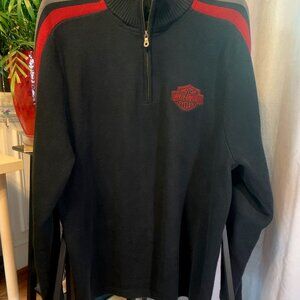 Harley-Davidson 1/4 Zip Sweater,  Embroidered Logo, Bold Stripes, Authentic H-D